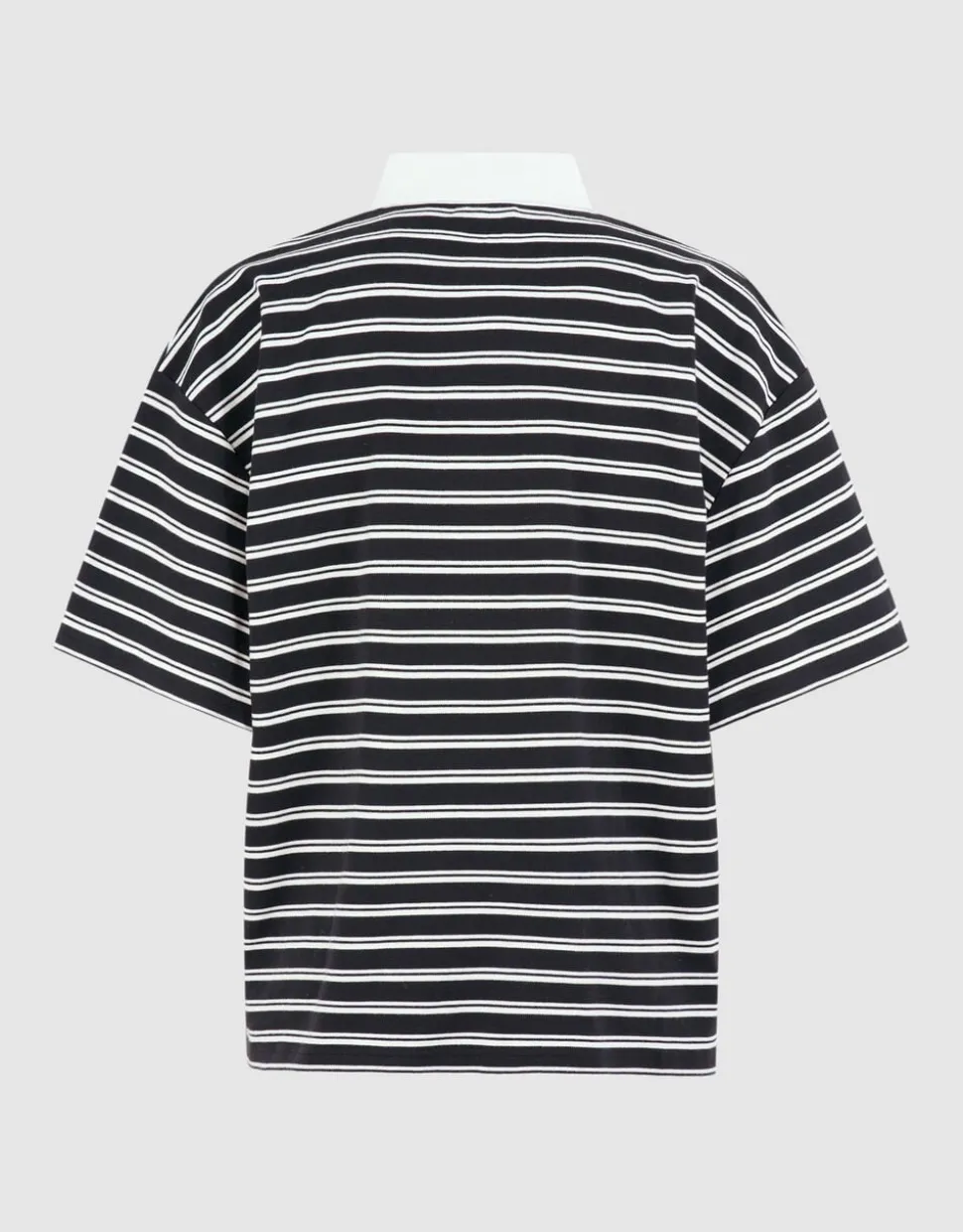 Oversized Stripe Short Sleeve Polo Zwart