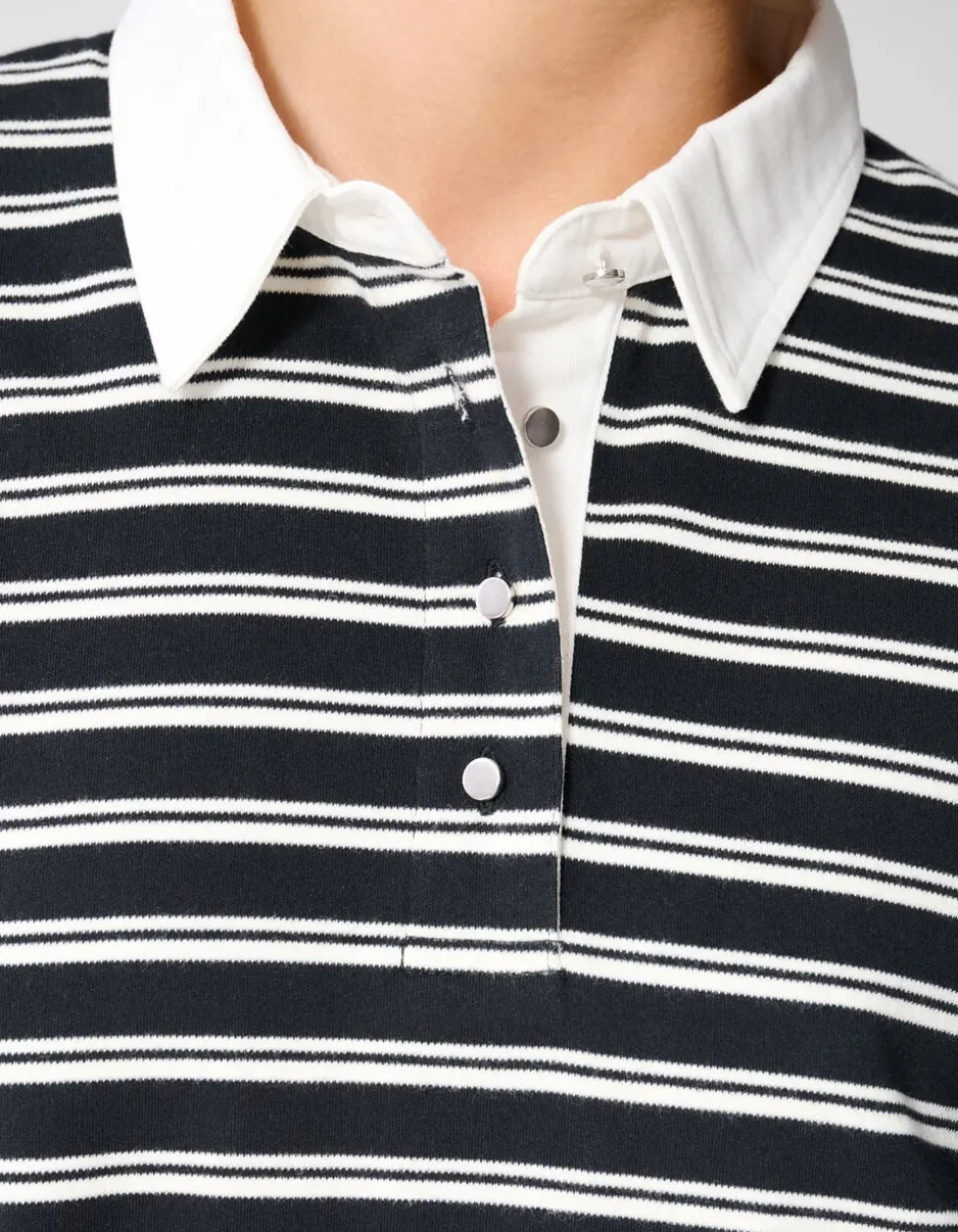 Oversized Stripe Short Sleeve Polo Zwart