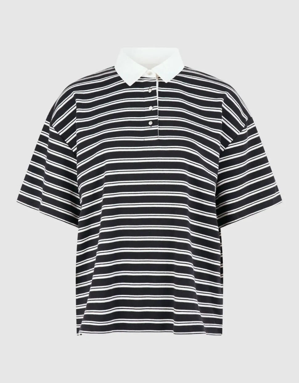 Oversized Stripe Short Sleeve Polo Zwart