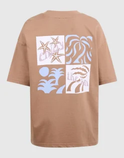 Oversized Sun Artwork T-shirt Lichtbruin