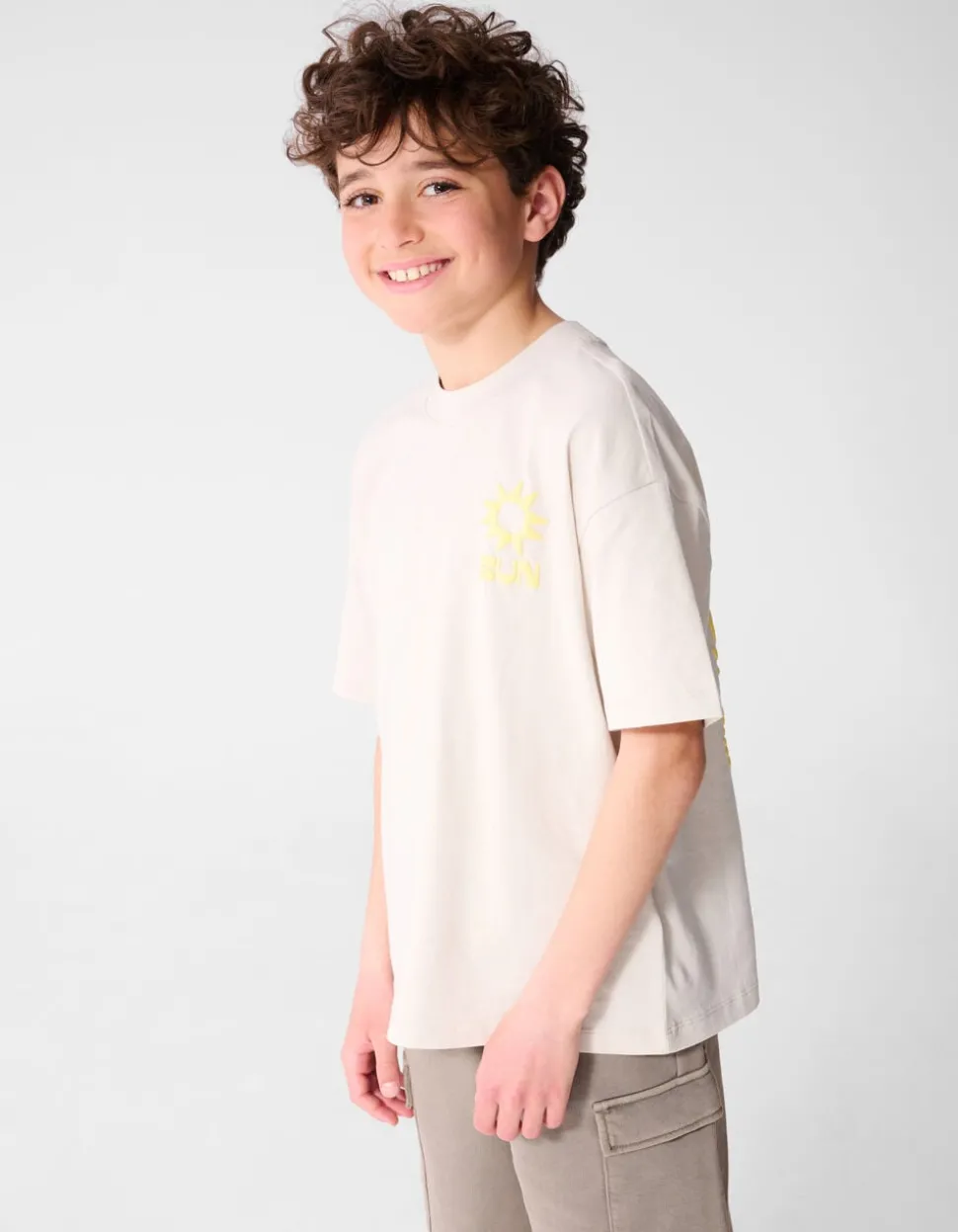 Oversized Sun Artwork T-shirt Beige