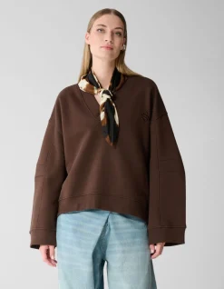 Oversized V-hals Sweater Donkerbruin