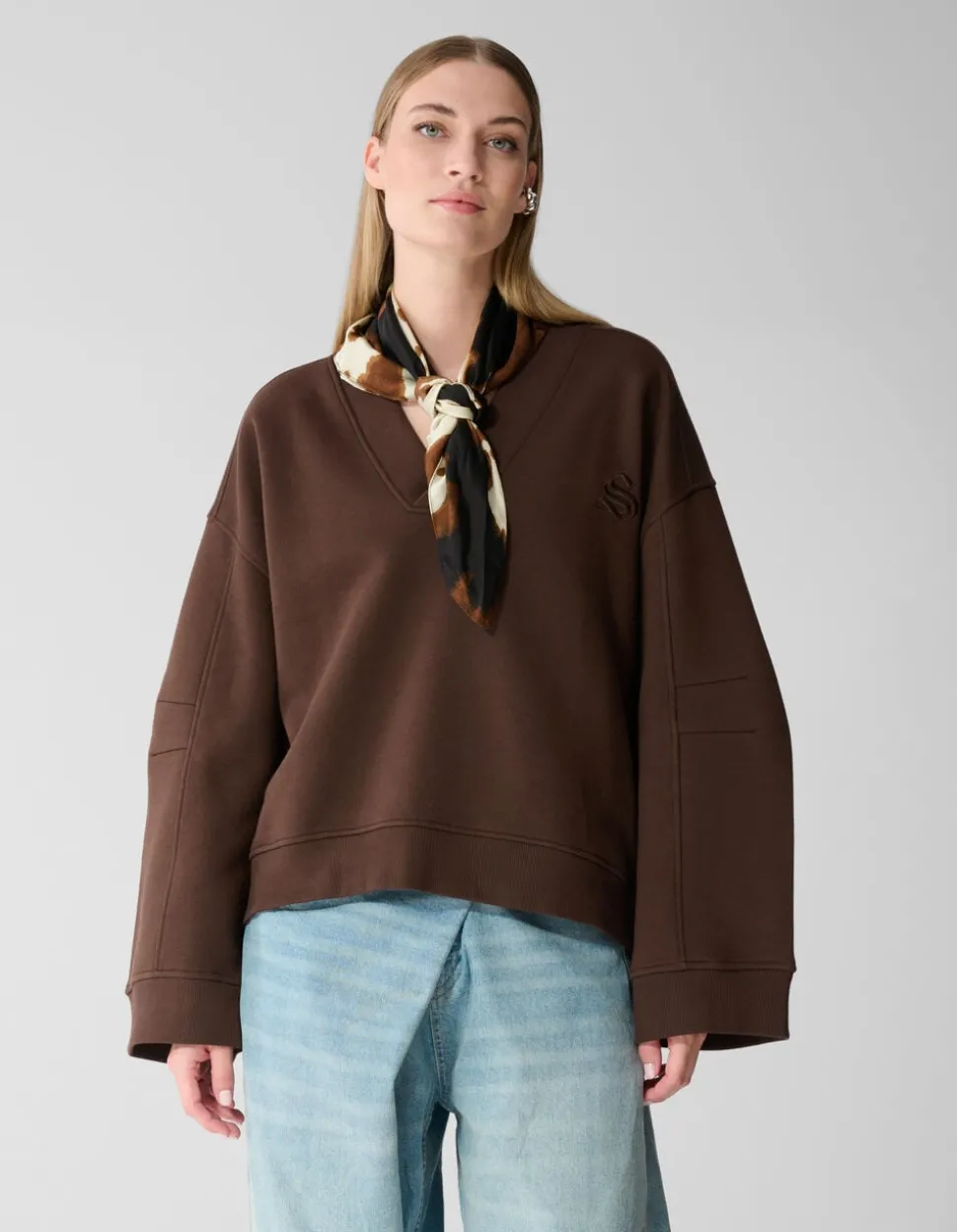 Oversized V-hals Sweater Donkerbruin