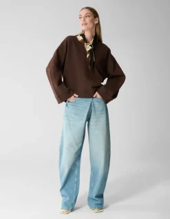 Oversized V-hals Sweater Donkerbruin