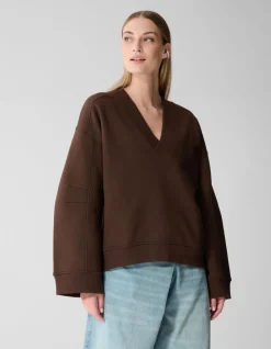 Oversized V-hals Sweater Donkerbruin