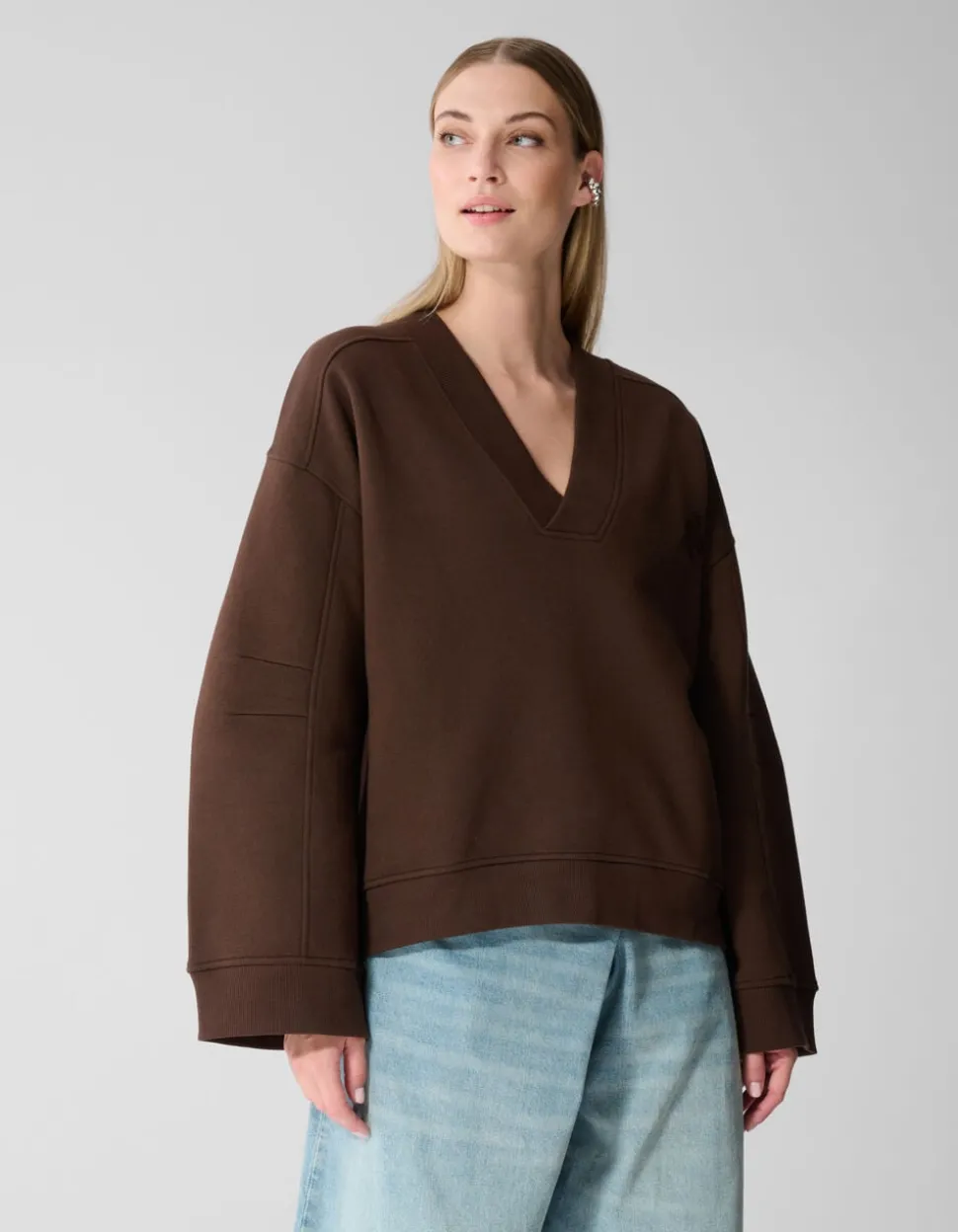 Oversized V-hals Sweater Donkerbruin