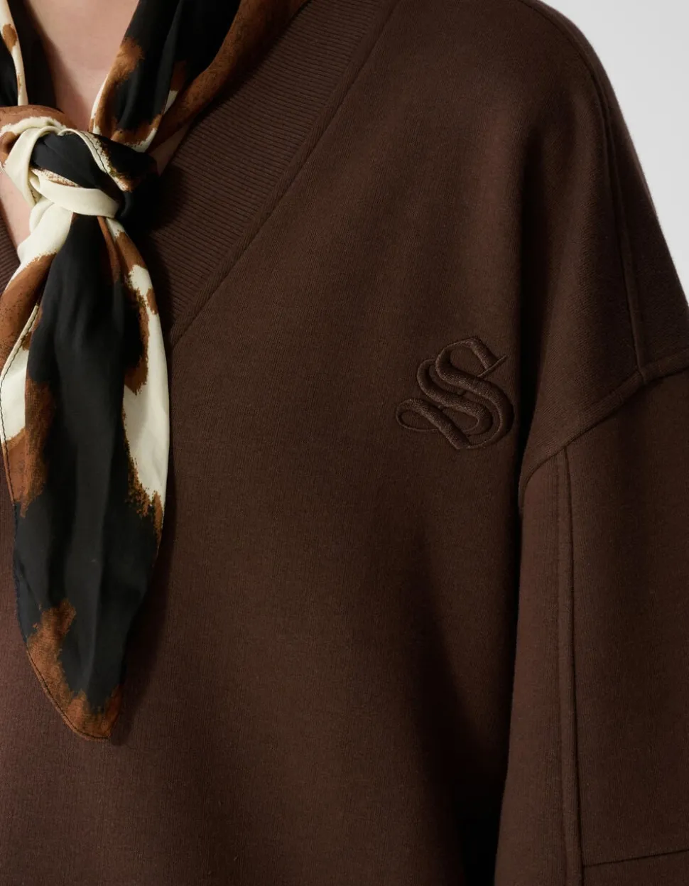 Oversized V-hals Sweater Donkerbruin