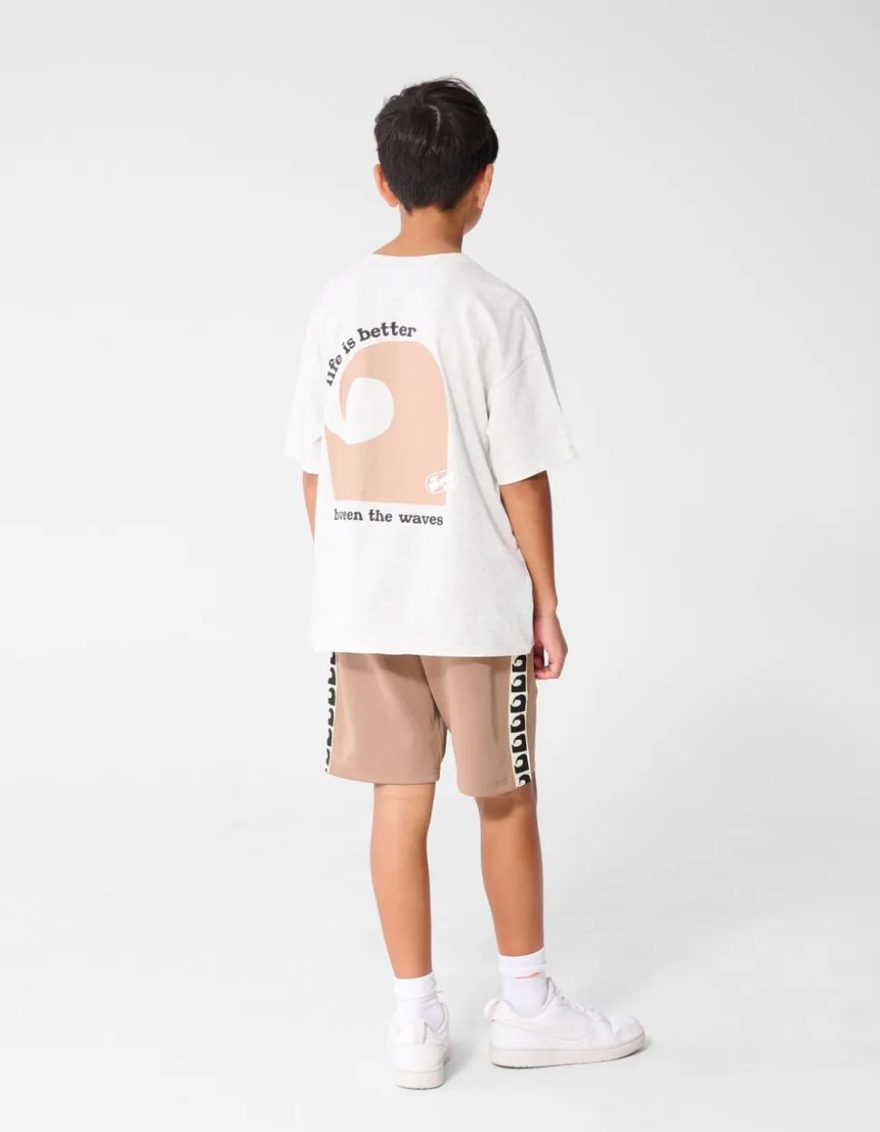 Oversized Waves Artwork T-shirt Lichtgrijs