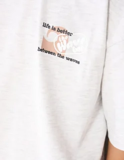 Oversized Waves Artwork T-shirt Lichtgrijs
