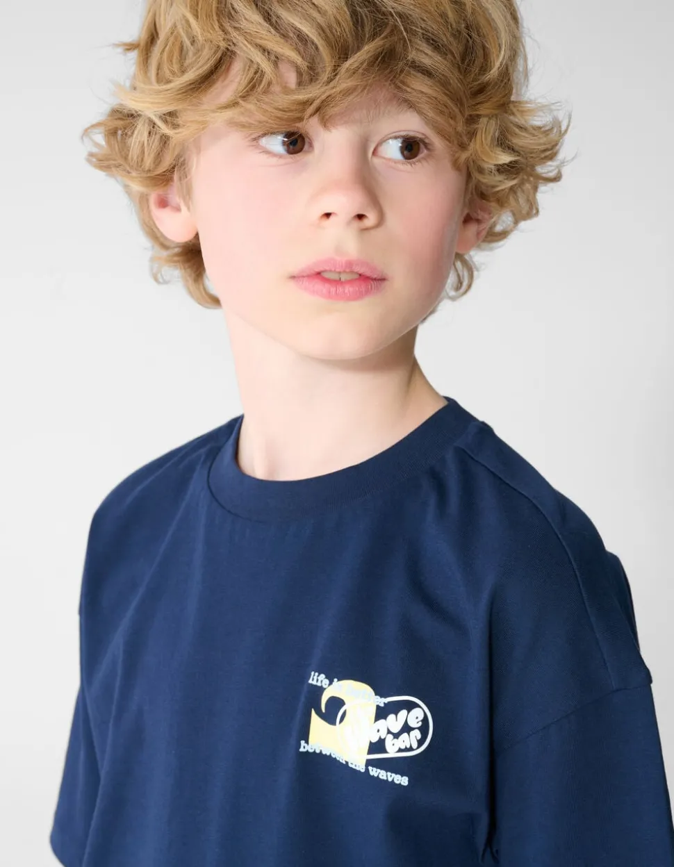 Oversized Waves Artwork T-shirt Donkerblauw