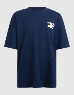 Oversized Waves Artwork T-shirt Donkerblauw