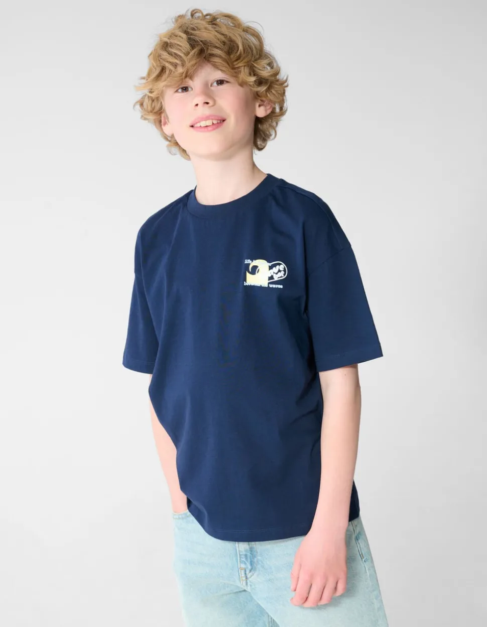 Oversized Waves Artwork T-shirt Donkerblauw