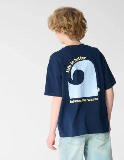 Oversized Waves Artwork T-shirt Donkerblauw