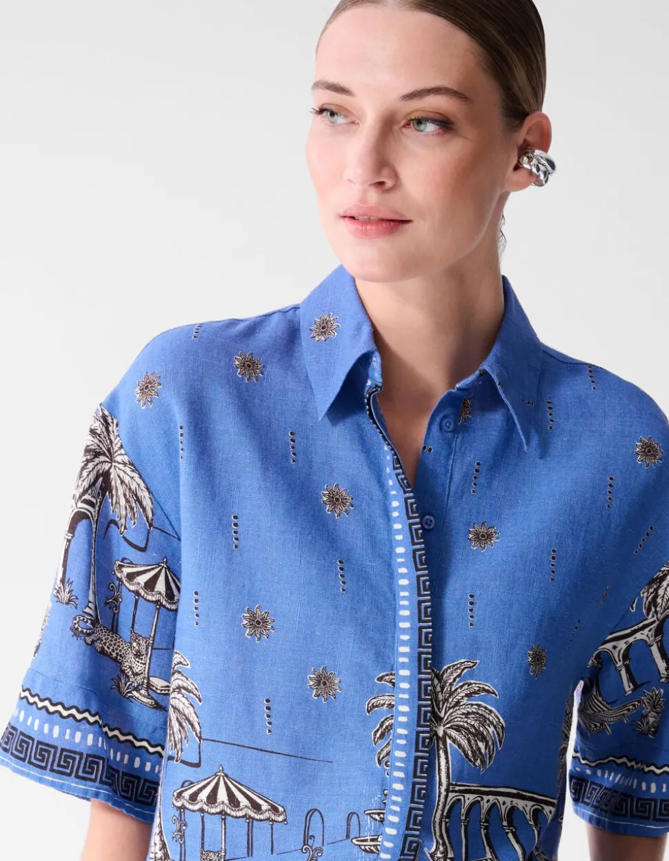 Palm Print Blouse Blauw