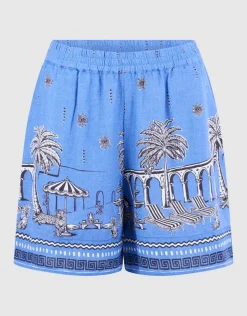 Palm Print Short Blauw