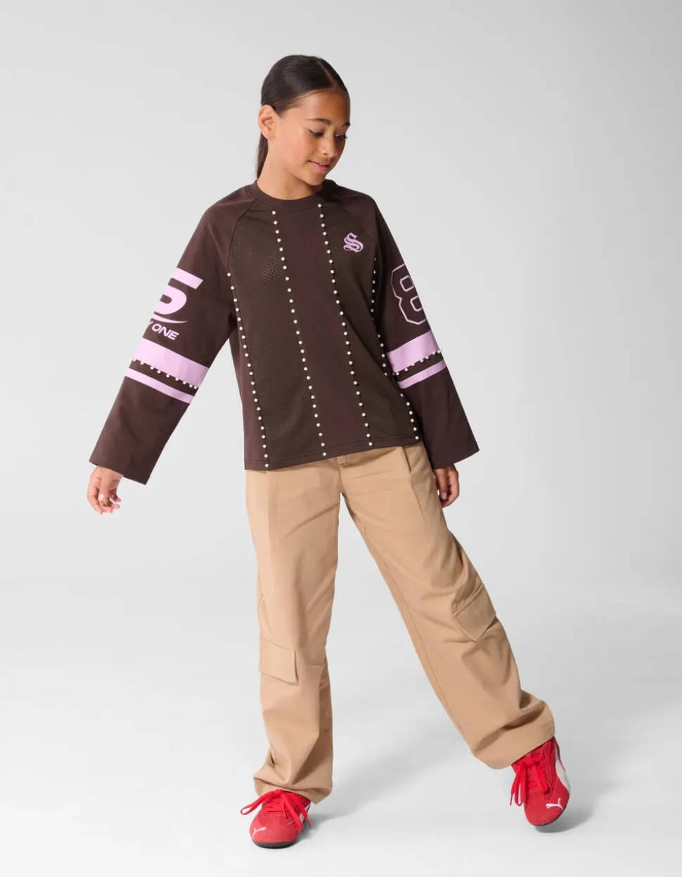 Parel Mesh Longsleeve Donkerbruin