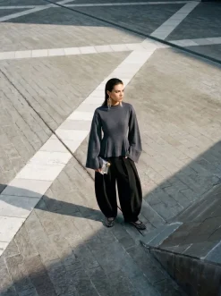 Peplum Gebreide Trui Donkergrijs