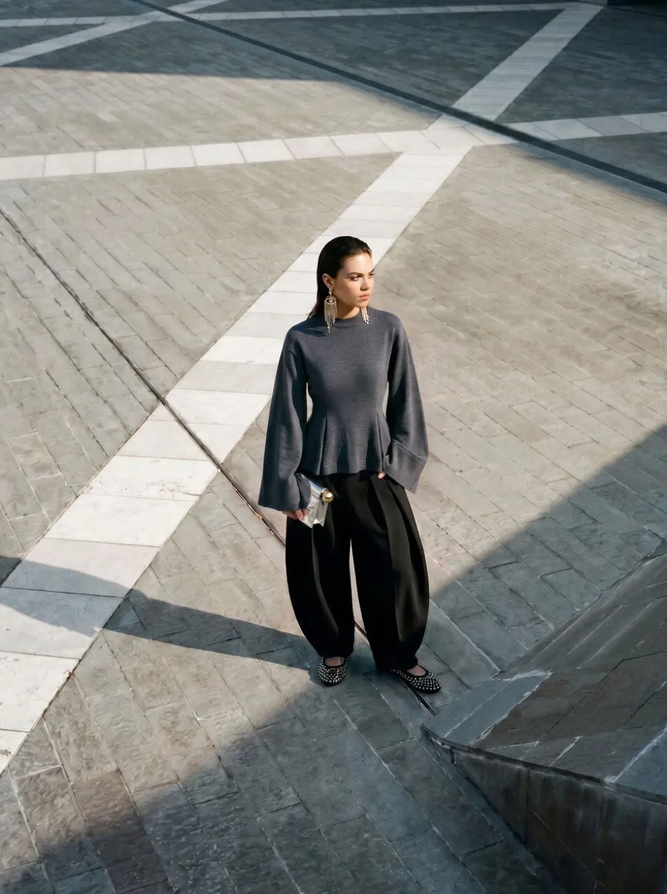 Peplum Gebreide Trui Donkergrijs