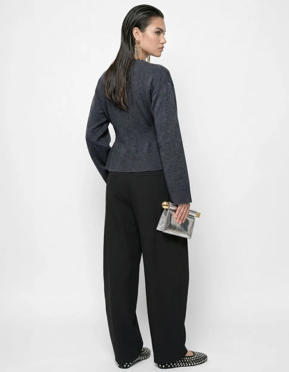 Peplum Gebreide Trui Donkergrijs
