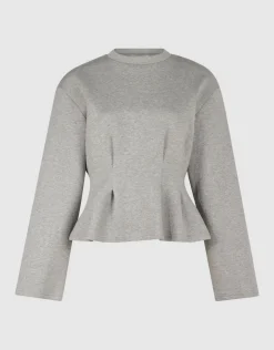Peplum Scuba Longsleeve Top Lichtgrijs