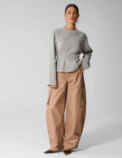 Peplum Scuba Longsleeve Top Lichtgrijs
