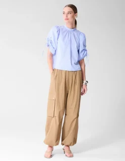 Pinstripe Cord Sleeve Blouse Lichtblauw