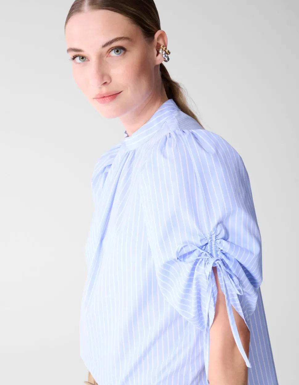 Pinstripe Cord Sleeve Blouse Lichtblauw