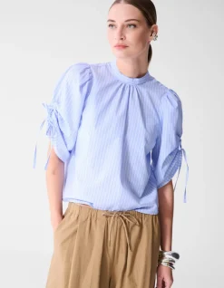 Pinstripe Cord Sleeve Blouse Lichtblauw