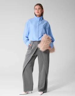 Pinstripe Pleated Pantalon Donkergrijs