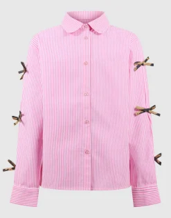 Pinstripe Strik Blouse Lichtroze