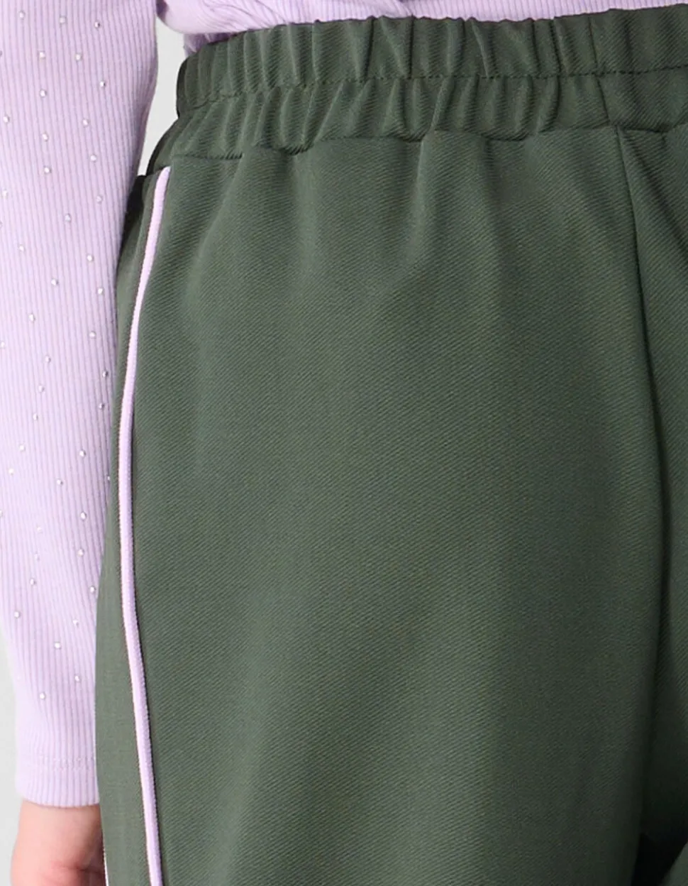 Piping Wide Leg Fit Broek Donkergroen