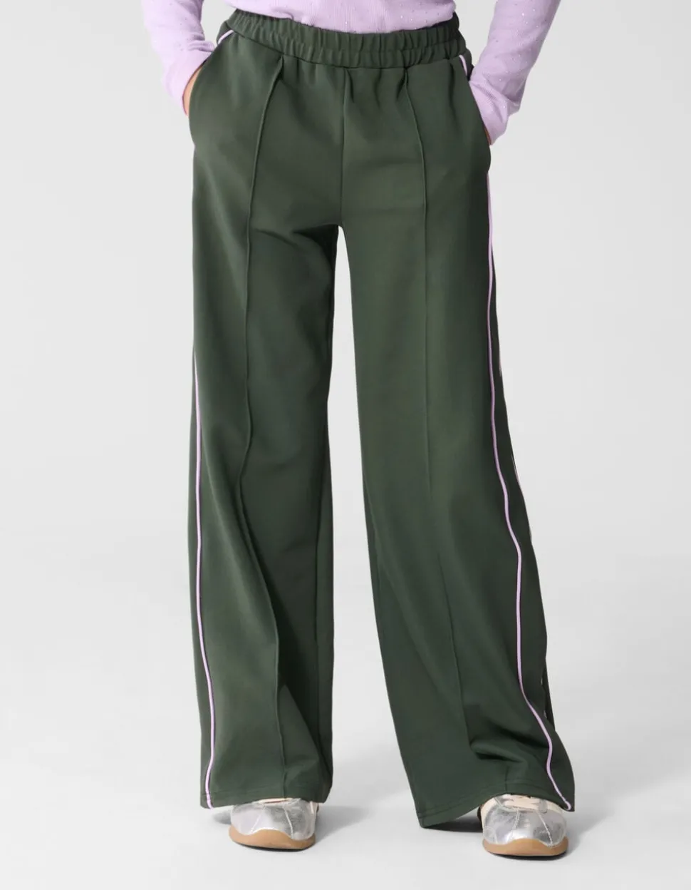 Piping Wide Leg Fit Broek Donkergroen