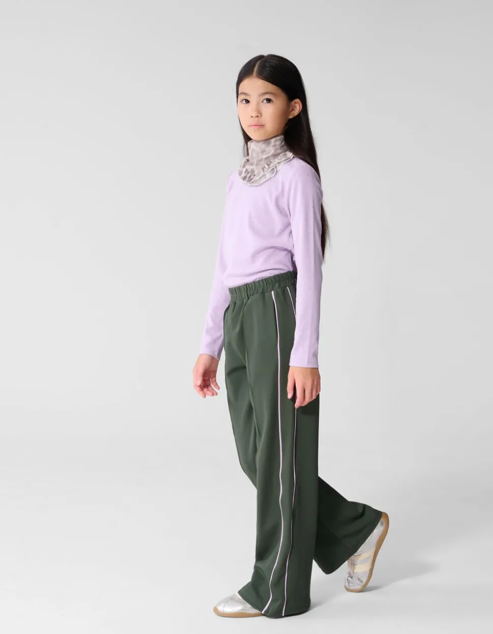 Piping Wide Leg Fit Broek Donkergroen