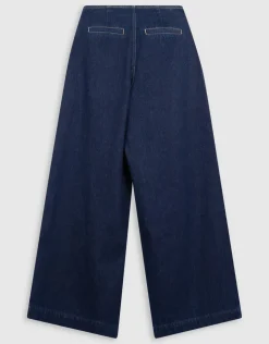 Pleated Button Wide Leg Fit Jeans Donkerblauw
