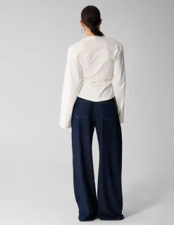 Pleated Wide Leg Fit Jeans Donkerblauw