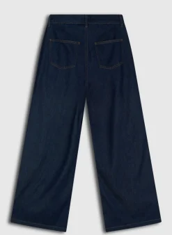 Pleated Wide Leg Fit Jeans Donkerblauw