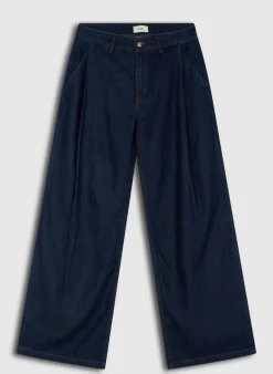 Pleated Wide Leg Fit Jeans Donkerblauw