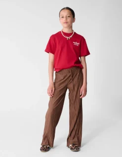 Plissé Wide Leg Broek Bruin