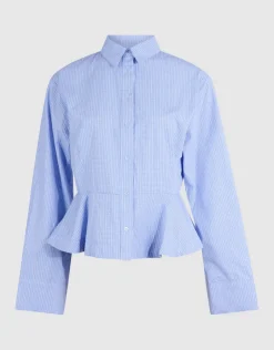 Poplin Peplum Blouse Blauw