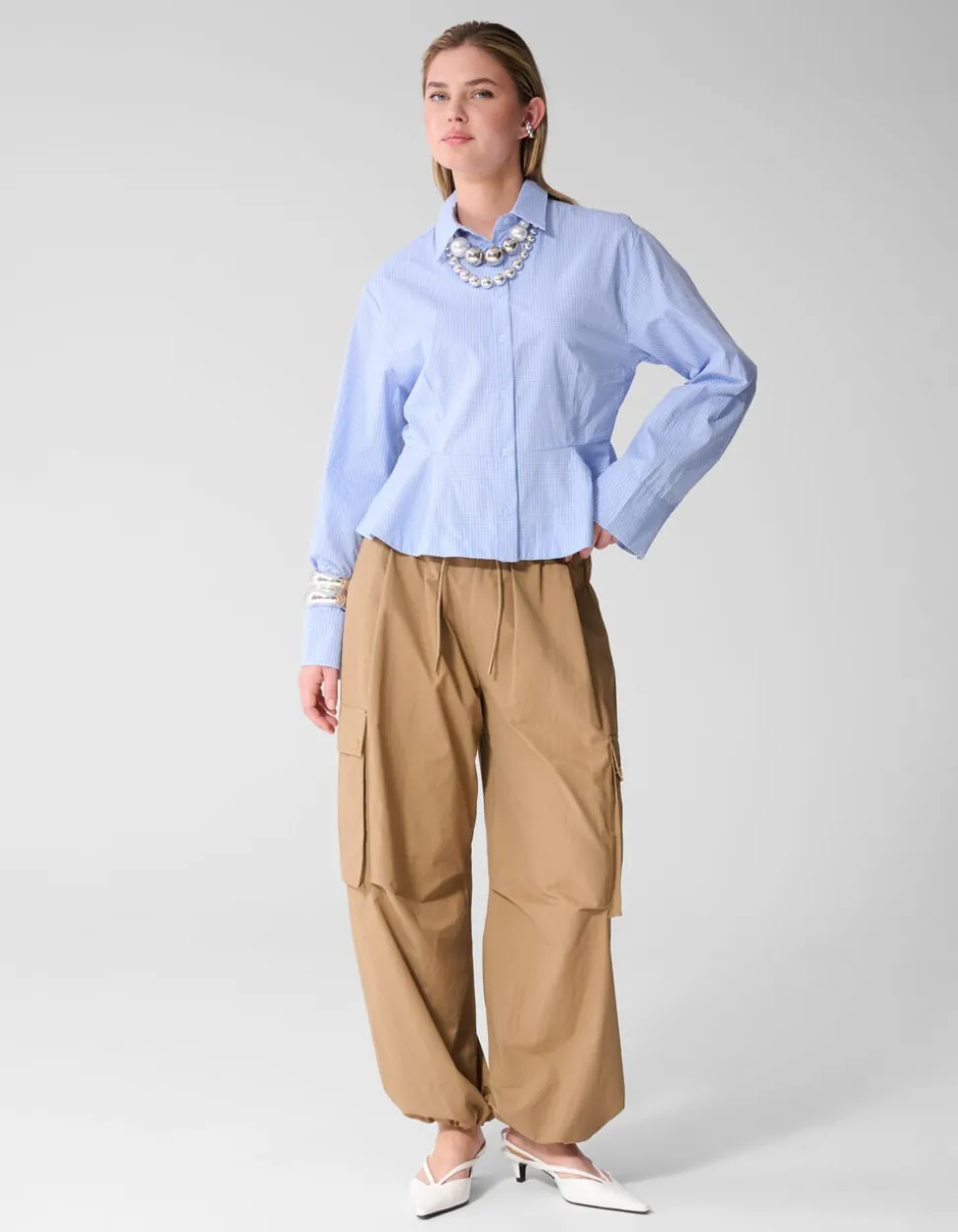 Poplin Peplum Blouse Blauw