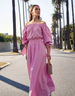 Poplin Studs Maxi Rok Roze