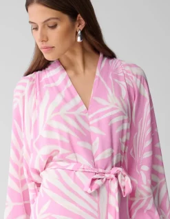 Printed Kimono Maxi Jurk Lichtroze