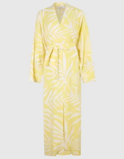 Printed Kimono Maxi Jurk Lichtgeel