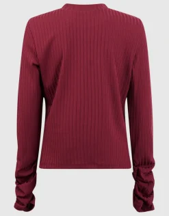 Puff Rib Longsleeve Top Donkerrood