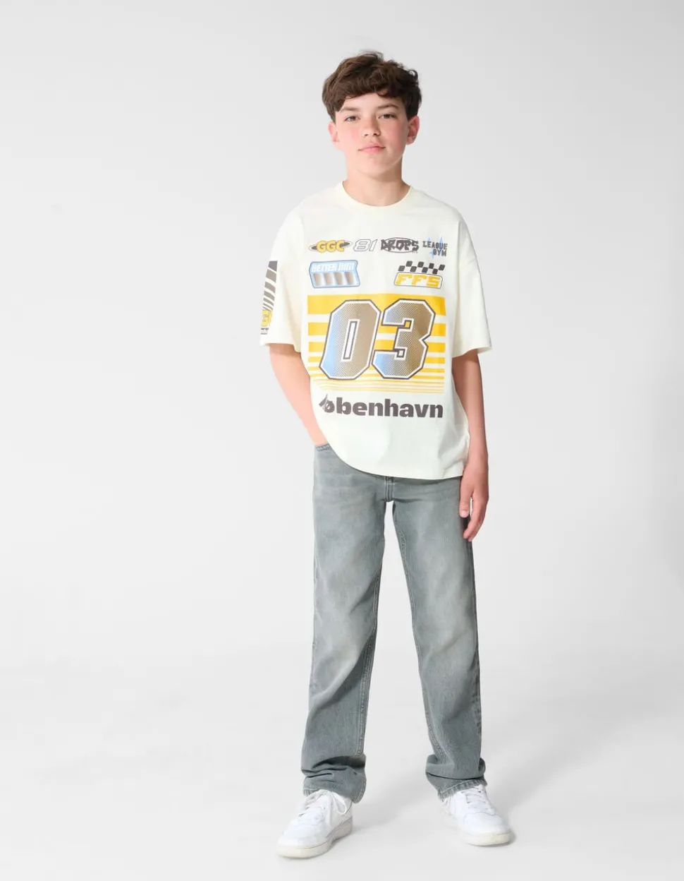 Race Artwork T-shirt Gebroken Wit