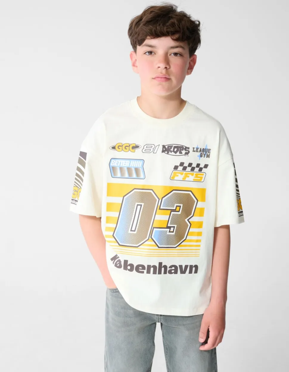 Race Artwork T-shirt Gebroken Wit