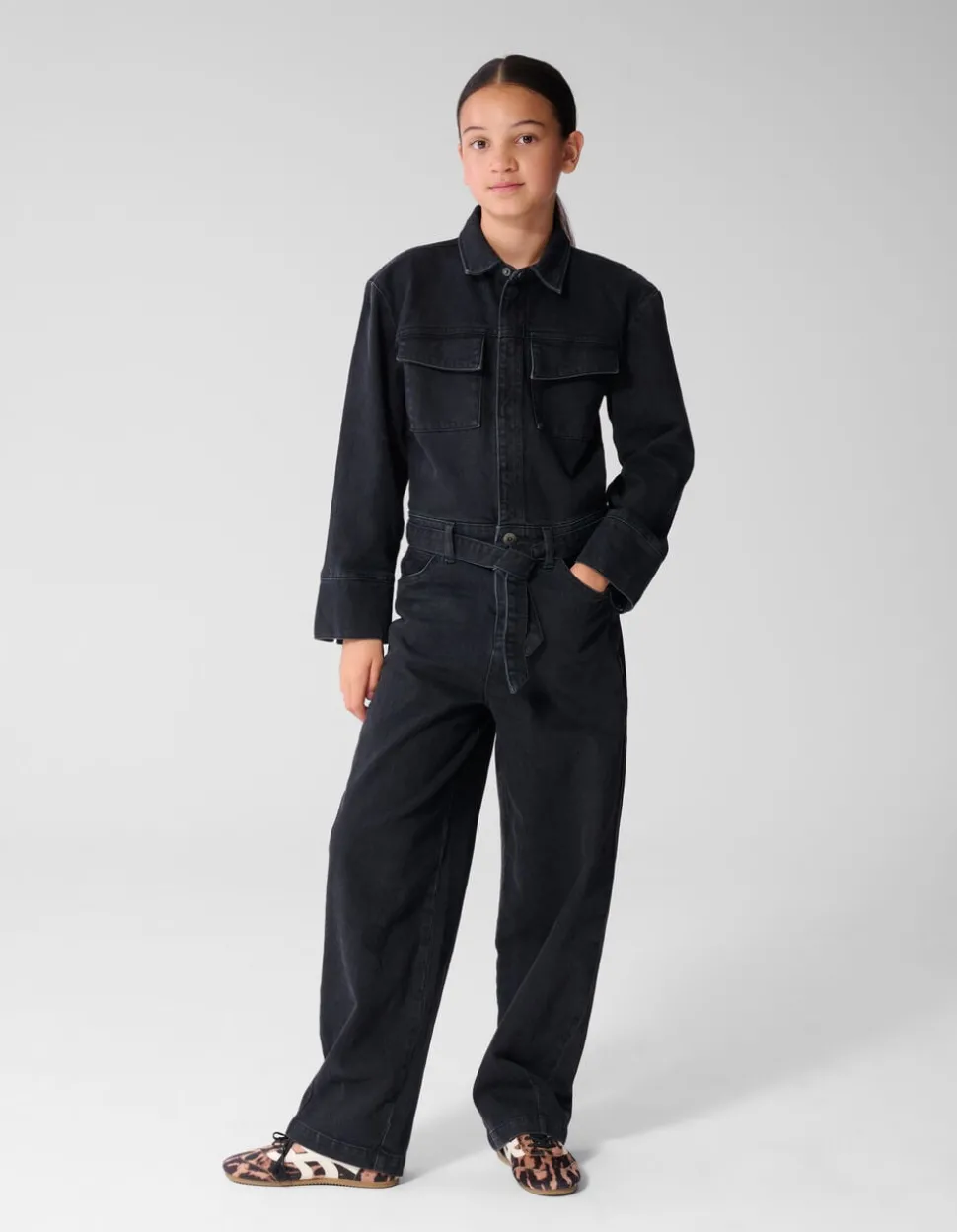 Relaxed Fit Denim Jumpsuit Zwart