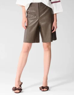 Relaxed Fit Vegan Leren Braided Short Donkerbruin