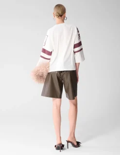 Relaxed Fit Vegan Leren Braided Short Donkerbruin
