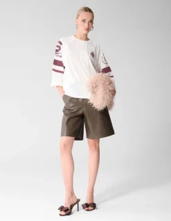 Relaxed Fit Vegan Leren Braided Short Donkerbruin